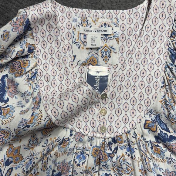 NWT Lucky Brand Floral Print Flowy Midi Dress Boho Women's XS Short Sleeve Shirt - Picture 3 of 7